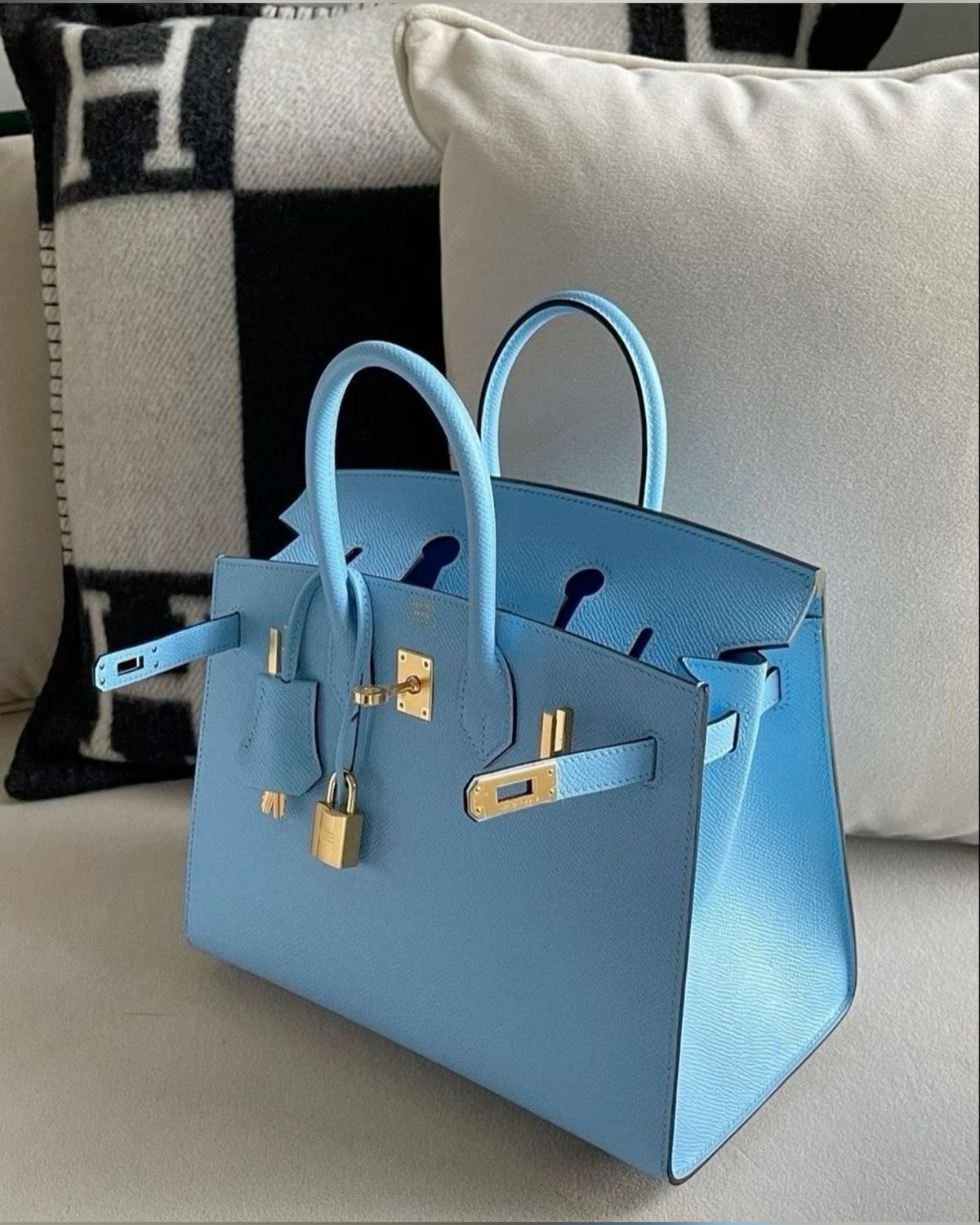 Sac Hermès, Bleu ciel 30 cm