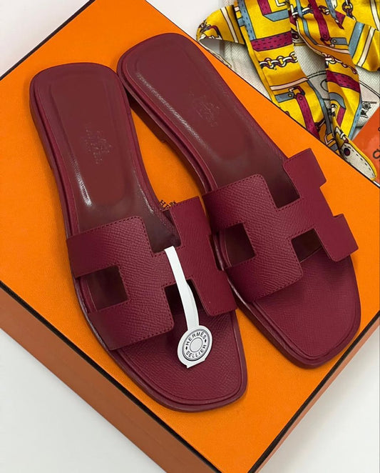 Sandale Hermès Cuir  Rouge Bordeaux